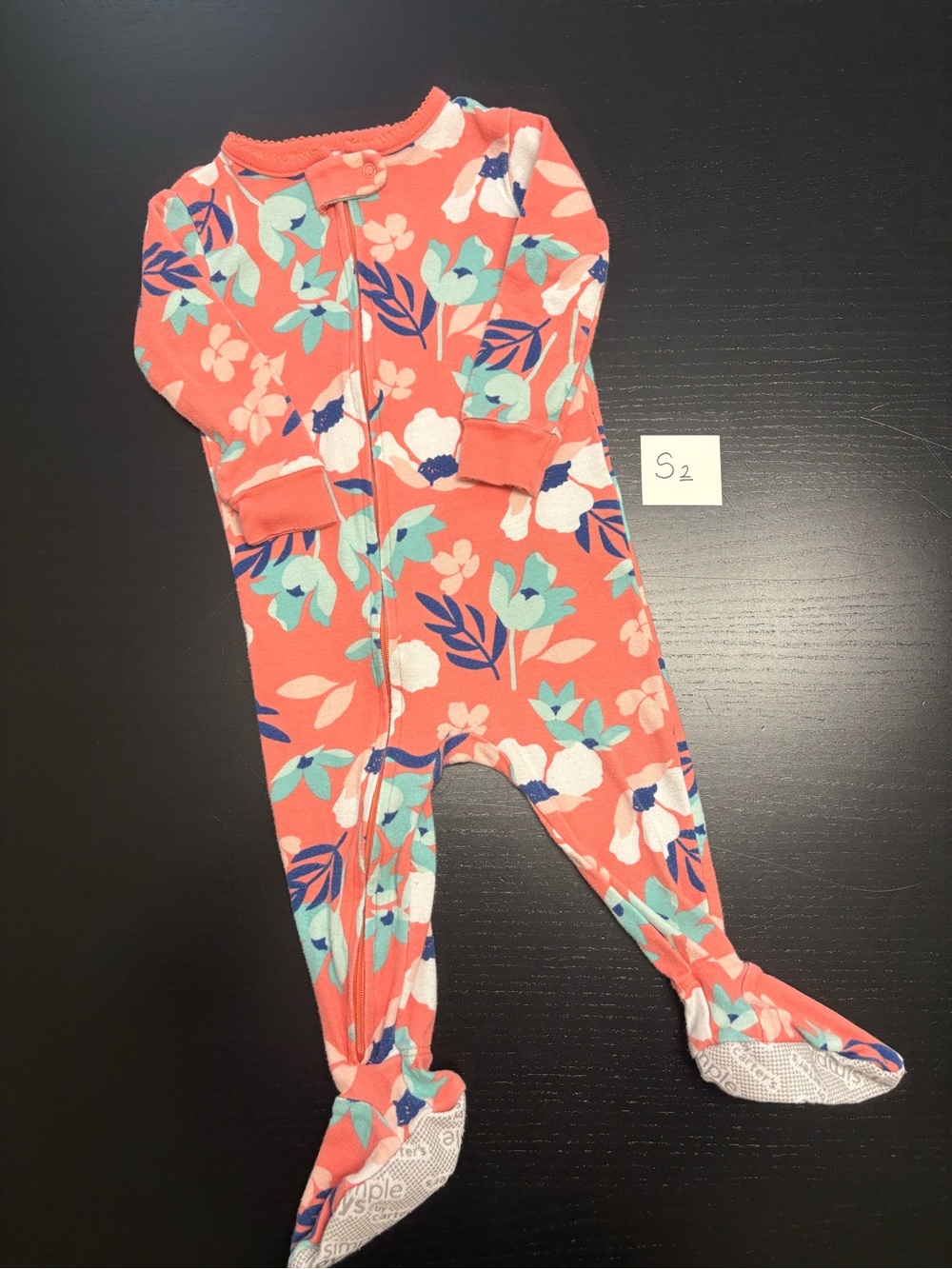 ⭐️2/$5.00⭐️ Coral 6-9m Floral Cotton Zip-Up Sleeper
